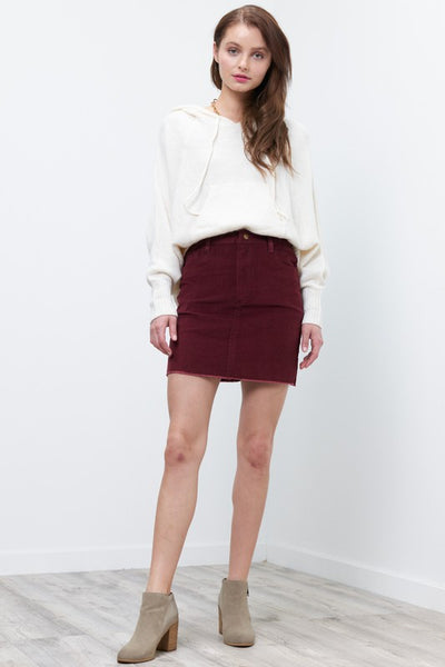 Chocolate Corduroy Fringe Skirt