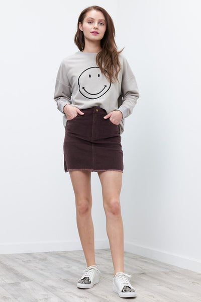 Chocolate Corduroy Fringe Skirt