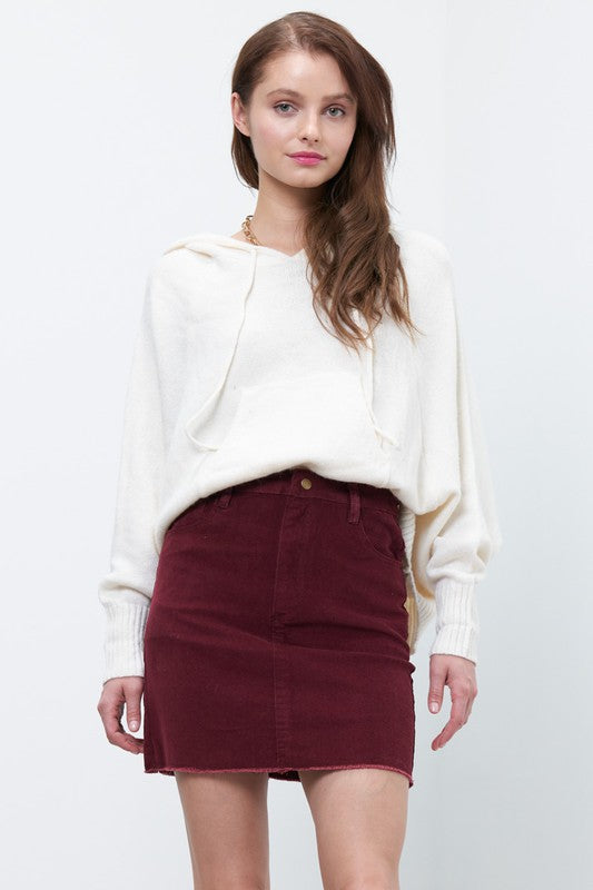Chocolate Corduroy Fringe Skirt