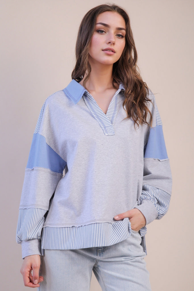 Collared V-Neck Sweatshirt