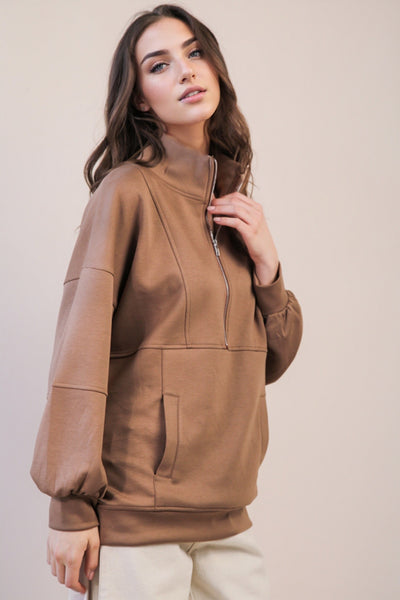 Scuba Fabric Half Zip Pouch Pocket Pullover