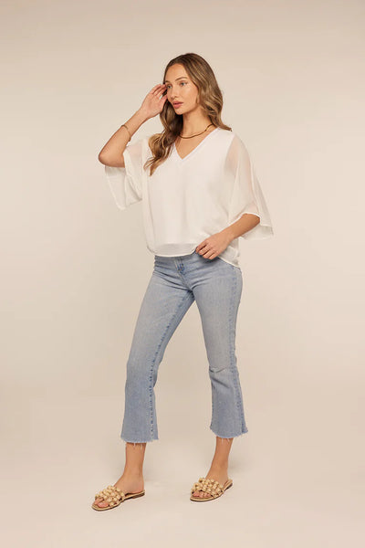 V-Neck Sheer Sleeve Opal Top