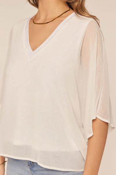 V-Neck Sheer Sleeve Opal Top