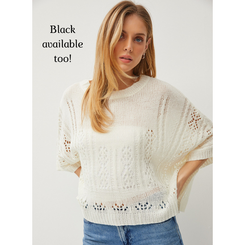 Boho Pointelle Open Knit Crochet Top