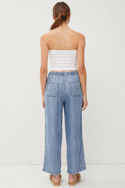 Drawstring Wide Leg Denim Pant