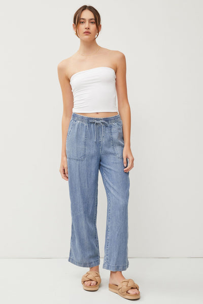 Drawstring Wide Leg Denim Pant