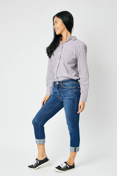 Judy Blue Jeans Mid Rise Vintage Cuffed Capri