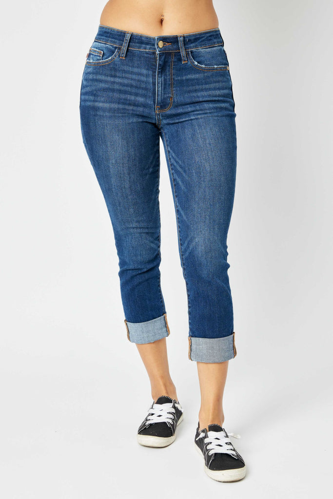 Judy Blue Jeans Mid Rise Vintage Cuffed Capri