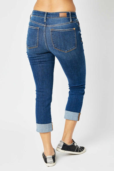 Judy Blue Jeans Mid Rise Vintage Cuffed Capri