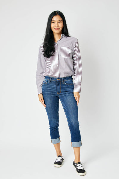 Judy Blue Jeans Mid Rise Vintage Cuffed Capri