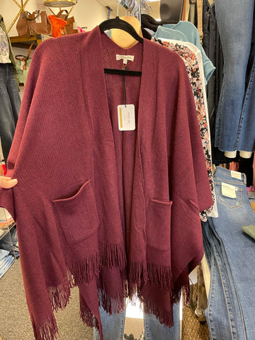 Burgundy Fringe Shawl