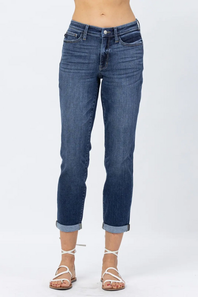 Judy Blue Mid Rise Cuffed Boyfriend Jeans