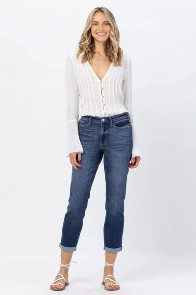 Judy Blue Mid Rise Cuffed Boyfriend Jeans
