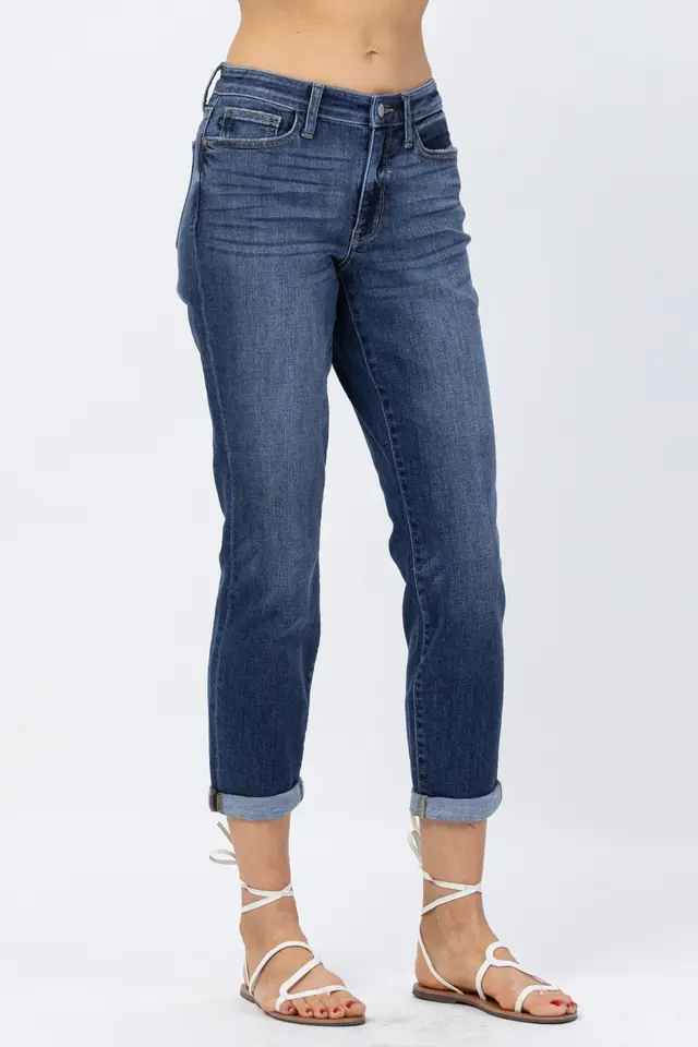 Judy Blue Mid Rise Cuffed Boyfriend Jeans