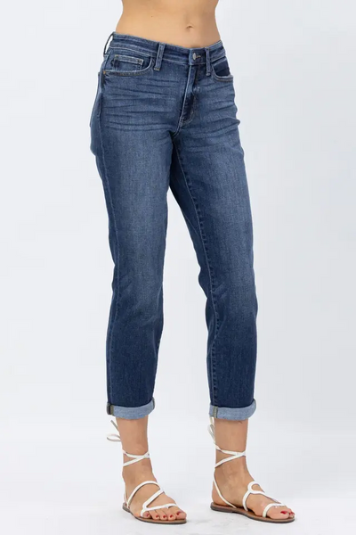 Judy Blue Mid Rise Cuffed Boyfriend Jeans