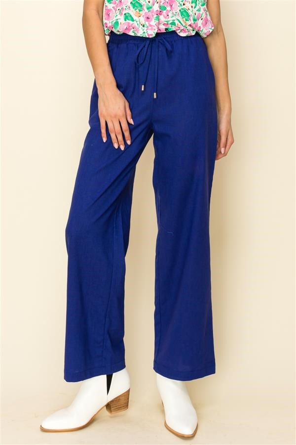 Royal Blue Drawstring Linen Pocket Pants