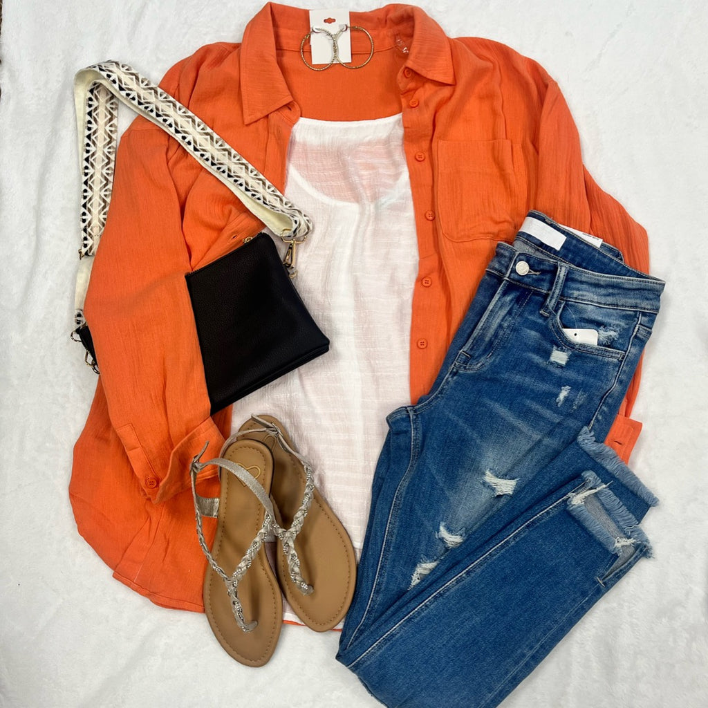 Lightweight Gauze Button Down Long Sleeve