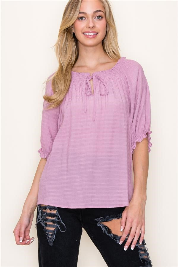 Mauve Tie Neckline Half Sleeve