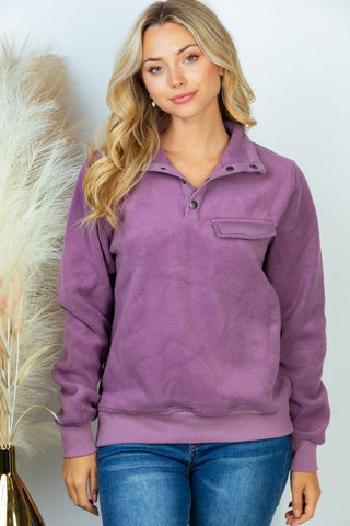 Button Neckline Sherpa Pullover