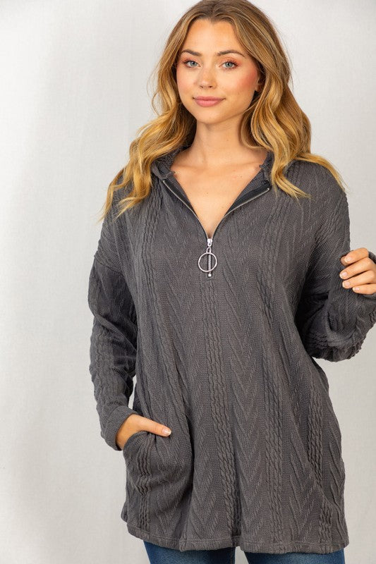 Sweater Knit Quarter Zip Hoodie
