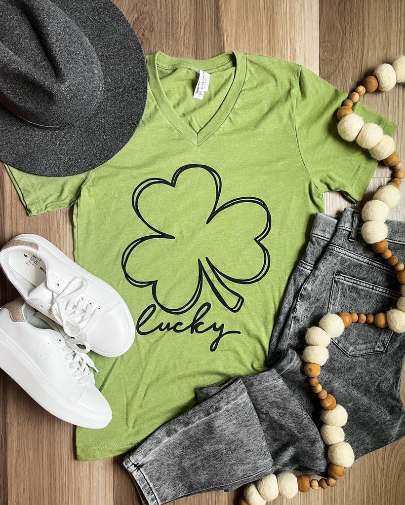 Lucky Shamrock V-Neck Graphic Tee