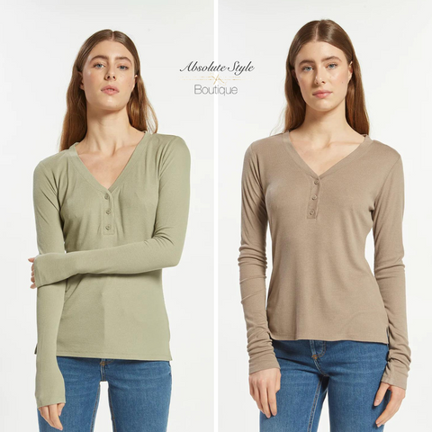 Long Sleeve Ribbed Henley Top