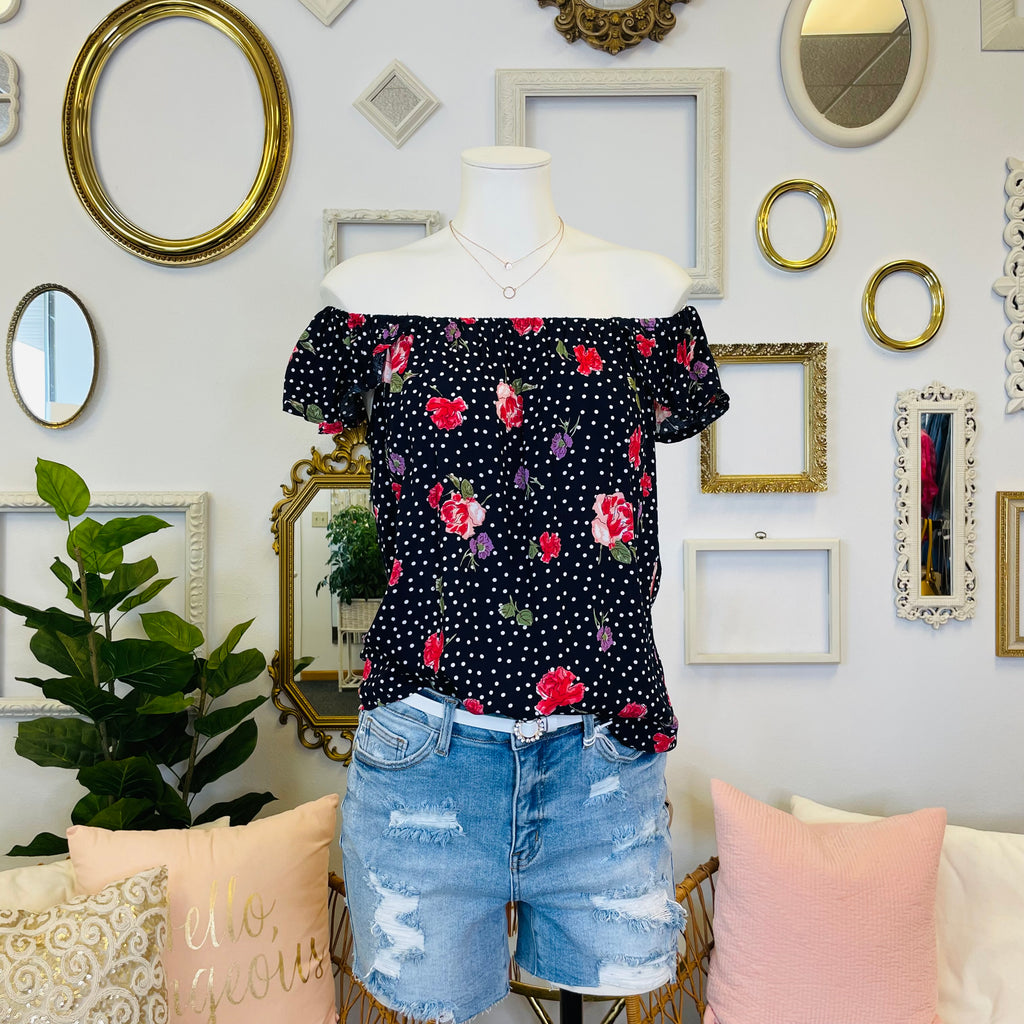 Spotted Floral Off-Shoulder Top