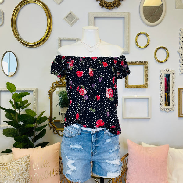 Spotted Floral Off-Shoulder Top