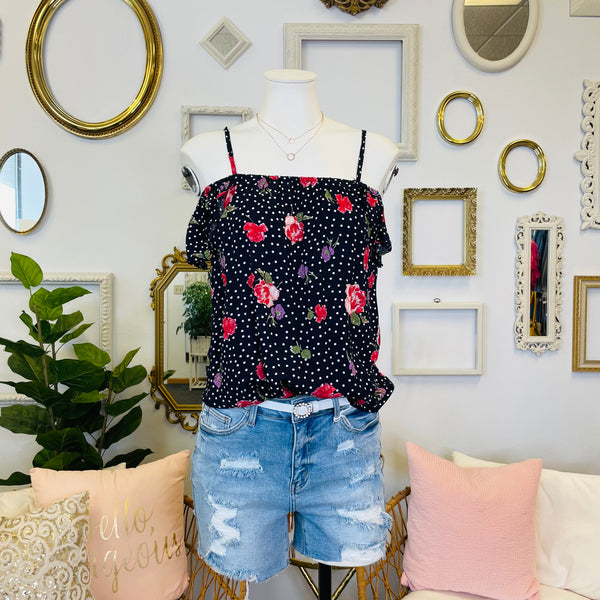 Spotted Floral Off-Shoulder Top