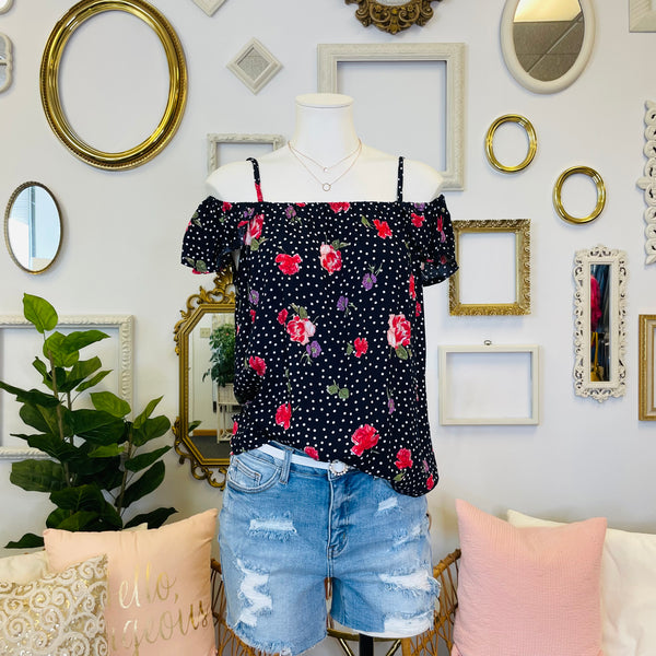 Spotted Floral Off-Shoulder Top
