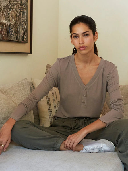 Long Sleeve Ribbed Henley Top