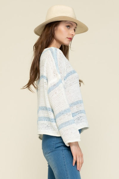 Open Knit Sweater w/ Blue Stripes