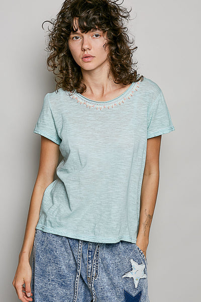 POL Hand-Stitched Neckline Slub Tee