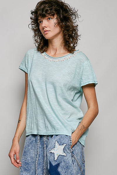 POL Hand-Stitched Neckline Slub Tee