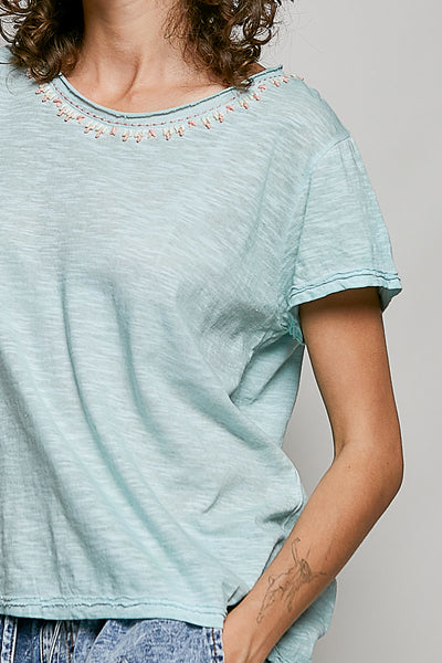 POL Hand-Stitched Neckline Slub Tee