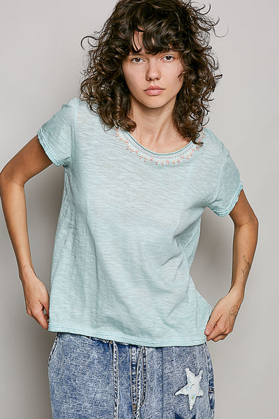 POL Hand-Stitched Neckline Slub Tee