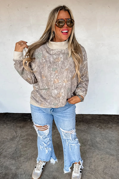 Mock Neck Camo Sweatshirt