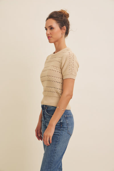 Pointelle Short Sleeve Sweater
