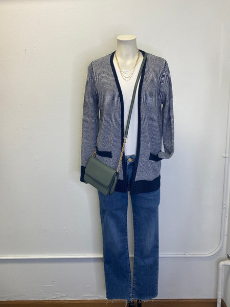Navy White Knit Pocket Cardigan