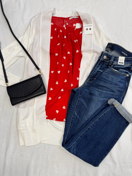 White Hearts Tank Top Blouse