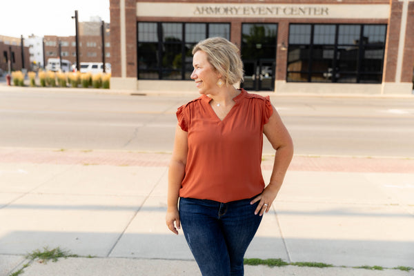 Ruffle Sleeve V-Neck Top