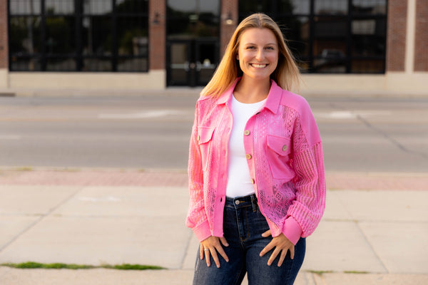 Pink Crochet Lace Shacket