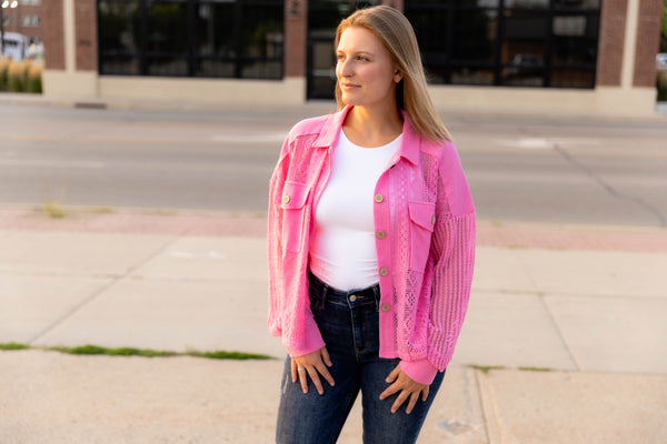 Pink Crochet Lace Shacket