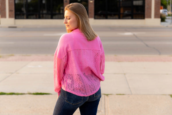 Pink Crochet Lace Shacket