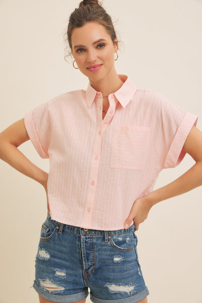 Vertical Stripe Collared Short Sleeve