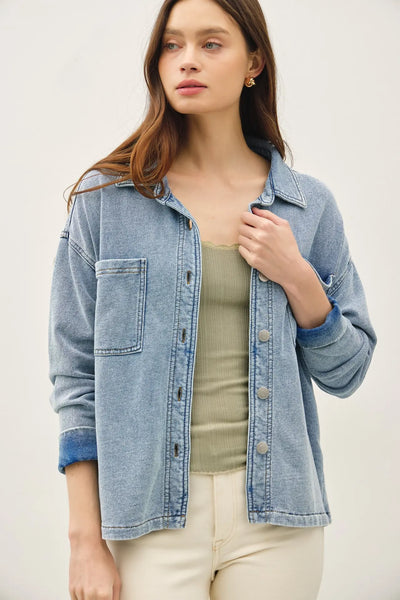 Vintage Wash Denim Knit Shacket