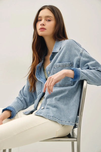 Vintage Wash Denim Knit Shacket