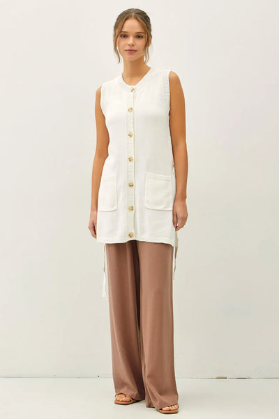 Tie Button Up Long Vest