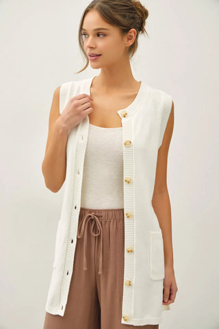 Tie Button Up Long Vest