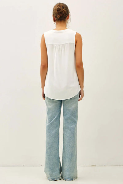 Linen Tie V-Neck Swing Tank